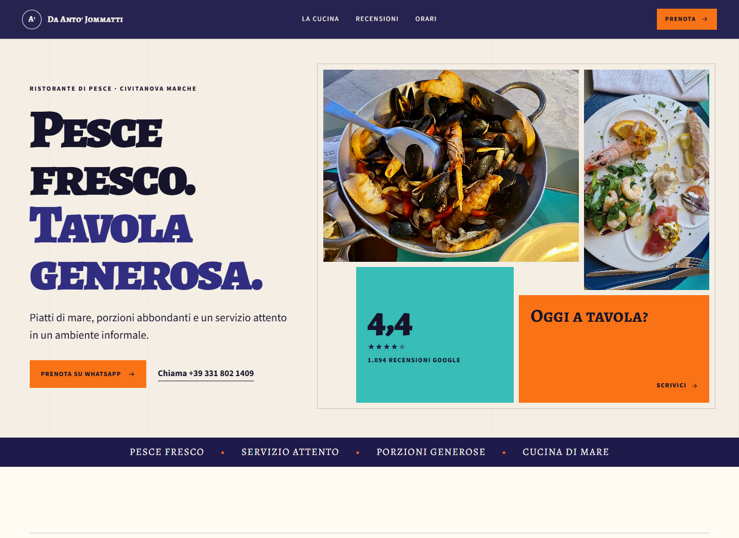 Homepage desktop del progetto Da Anto’ Jommatti
