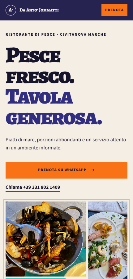 Homepage mobile del progetto Da Anto’ Jommatti
