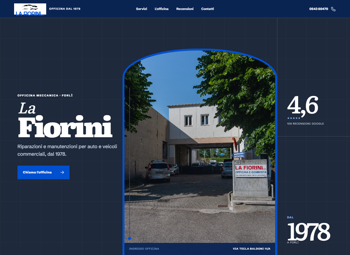 Homepage desktop del progetto La Fiorini