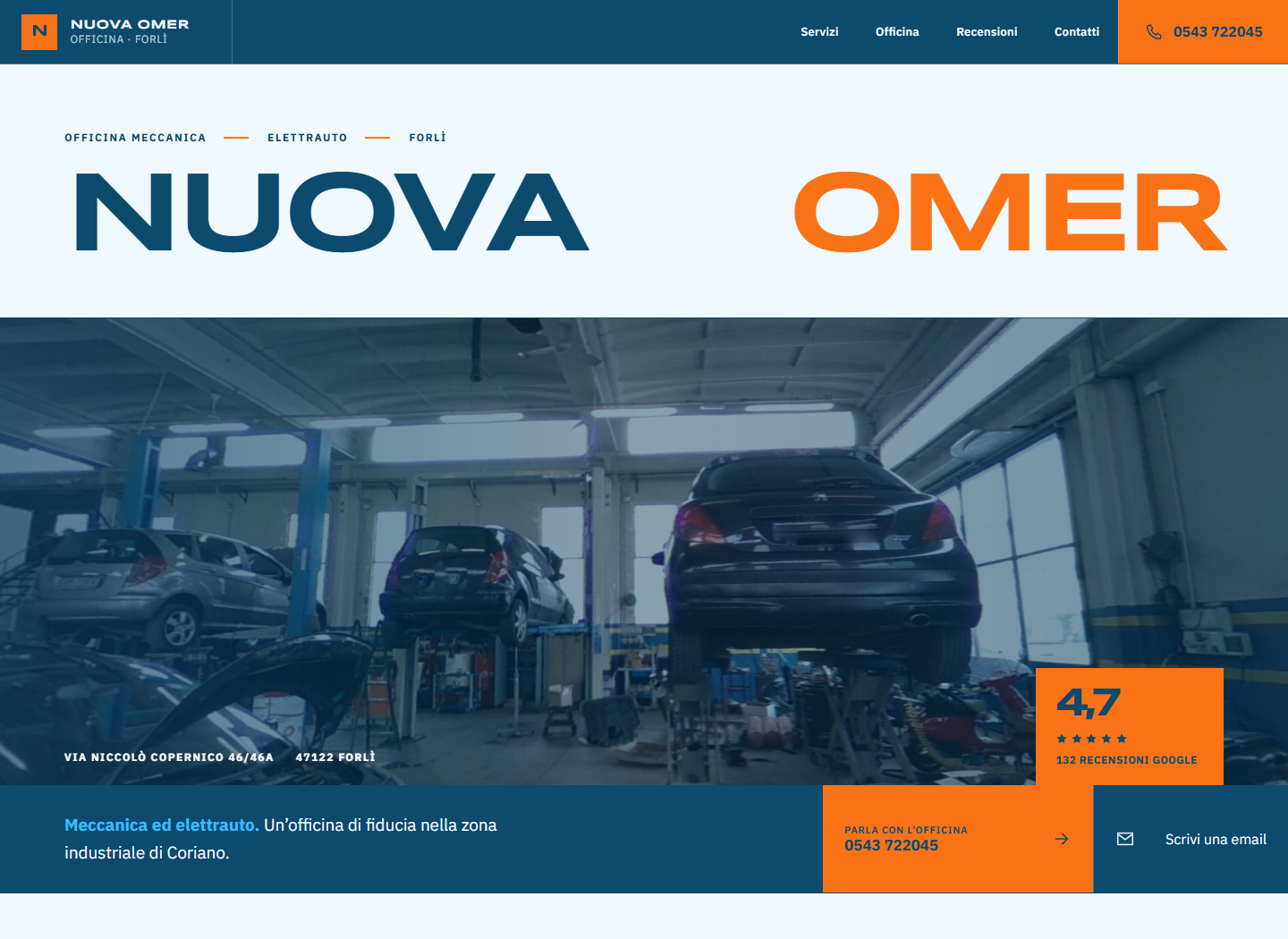 Homepage desktop del progetto Nuova Omer
