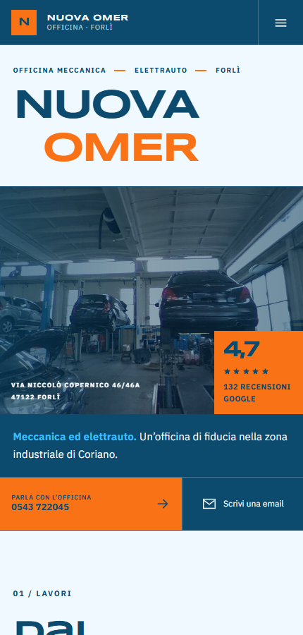 Homepage mobile del progetto Nuova Omer